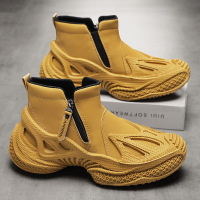 秋冬季时尚新款休闲运动鞋高帮机甲鞋厚底老爹鞋一脚蹬潮鞋男鞋