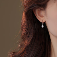 s925银针八芒星耳环女轻奢高级感气质圈圈耳扣独特冷淡风星芒耳饰送女朋友老婆情人节七夕生日礼物