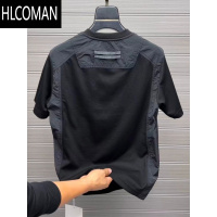HLCOMAN2025夏季新款男装圆领时尚拼接短袖T恤衫男士潮流透气半袖上衣男