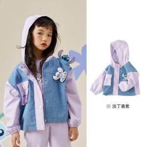 [1件5折价:142.5]moomoo童装女童外套春秋新款史迪奇印花梭织连帽上衣