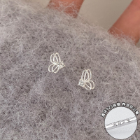 s925纯银不对称镂空蝴蝶耳钉小巧精致百搭日韩耳环女通勤耳饰送女朋友老婆情人节七夕生日礼物