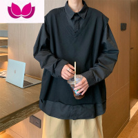 七斓假长袖衬衫男春日系cityboy小众宽松休闲内搭翻领衬衣