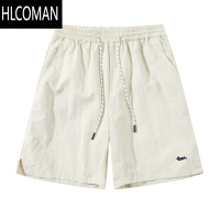 HLCOMAN夏季百搭立体字母刺绣工装速干短裤男薄款五分裤抽绳直筒裤