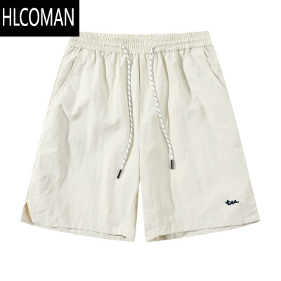 HLCOMAN夏季百搭立体字母刺绣工装速干短裤男薄款五分裤抽绳直筒裤