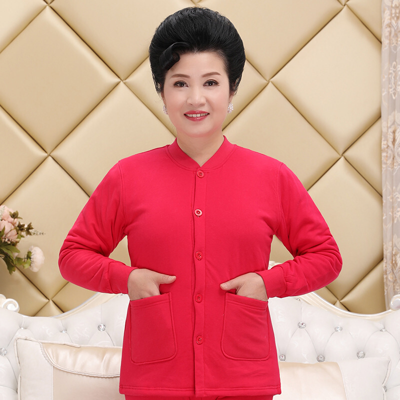 迪鲁奥(DILUAO)男女老人棉开衫三层加厚单件上衣宽松大码保暖内衣全棉开身棉袄