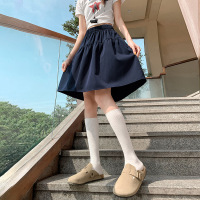 藏青色日系半身裙女夏季新款宽松休闲学院风a字五分工装短裙