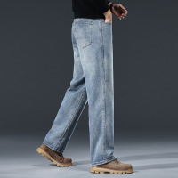 美式复古重磅牛仔裤男士秋冬潮流休闲男士裤修身直筒百搭水洗长裤