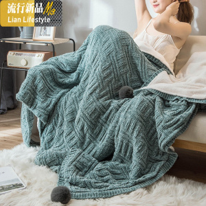 针织毛线毯子双层毛毯被子加厚保暖冬季羊羔绒珊瑚绒沙发毯 三维工匠