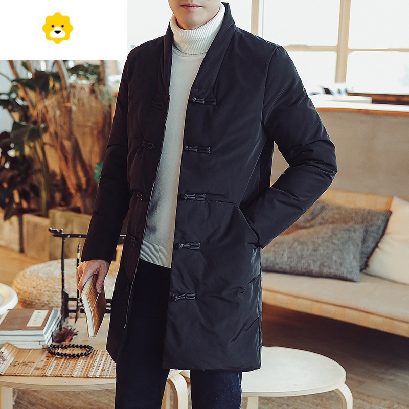 basket装男士唐装加厚p暖棉衣中老年中国风外套青年中长款汉服棉袄潮