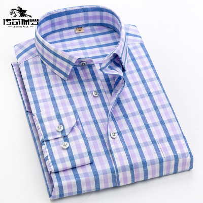 传奇保罗（CHUANQIBAOLUO）四季新款修身衬衫男长袖商务格子休闲青年衬衣韩版潮流帅气衬衣