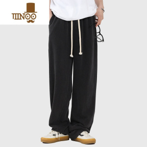 YANXU340G卫裤男加厚直筒阔腿休闲裤潮牌街头百搭黑色运动裤子