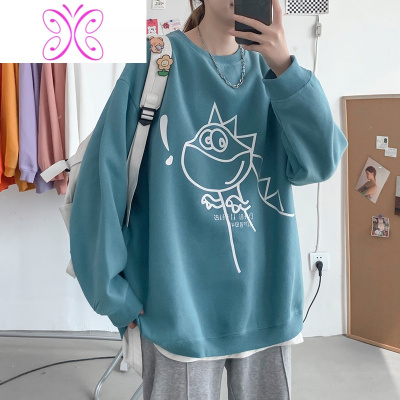 YUANSU大码卫衣男秋季新款潮流宽松长袖上衣学生卡通加绒帅气圆领套头衫卫衣