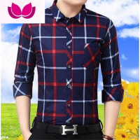 七斓薄款中年男士长袖衬衫中老年格衣夏季爸爸装大码衬衣