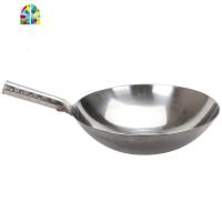 单柄400不锈钢厨师炒锅饭店商用钢板炒勺无涂层圆底锅老式锅 FENGHOU 34#(实际34cm)+锅盖送勺子