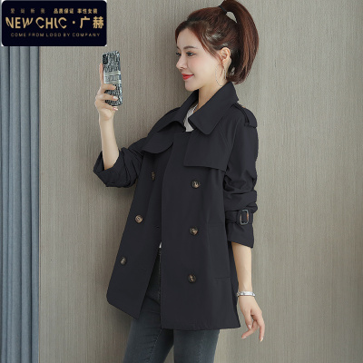 广赫风衣女士双排扣流行春秋休闲宽松时尚显瘦女款翻领大衣外套气质潮风衣