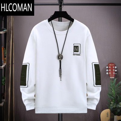 HLCOMAN长袖t恤男圆领刺绣卫衣潮牌打底衫宽松百搭青少年秋装上衣