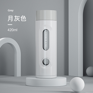 炊大皇便携大容量运动水杯塑料杯办公家用简约泡茶双层隔热防烫玻璃水杯GCS42A7