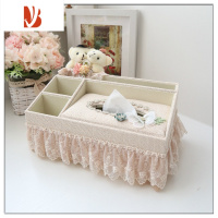 三维工匠蝶恋熊客厅抽纸盒茶几遥控器收纳盒化妆台纸巾盒化妆品收纳盒 K18 米色大号多功能纸巾盒