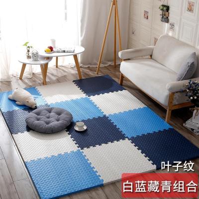 泡沫地垫家用隔音海绵铺地板垫子拼接爬爬卧室儿童爬行垫拼 白+蓝+藏青 60*60*2.4cm叶子纹[6片]升级加厚送边条