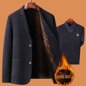 啄木鸟爸爸冬装外套装中年西服男加绒加厚喜公公结婚礼中老年西装