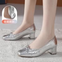 真皮女鞋25春秋新款女时尚温柔蝴蝶结韩版鞋套脚浅口软底大码单鞋