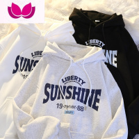 七斓2023新款薄款韩版连帽白灰色情侣卫衣加绒加厚男冬季潮牌衣服