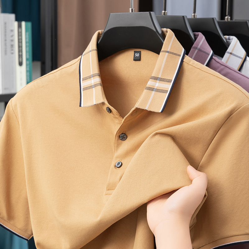 夏季新款男士纯色短袖Polo衫商务休闲轻薄透气舒适新疆棉男装