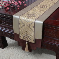 美帮汇新中式古典玉桌旗茶几长条布艺中国风桌布床柜旗电视柜盖布 简欧提花金 34*300适合桌长240-250CM