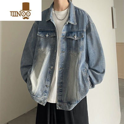 YANXU秋季2023新款潮牌夹克男衫水洗复古牛仔外套翻领开衫休闲百搭上衣