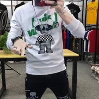 秋冬新款卫衣男欧货潮ins小熊烫钻个性圆领长袖打底衫男修身时尚