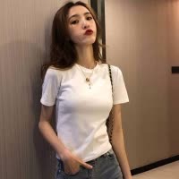 时尚圆领纯色短袖T恤女夏季韩国女装新款上衣服