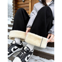 黑色羊羔绒卫裤女冬新款东北保暖棉裤外穿束脚直筒阔腿运动裤_249