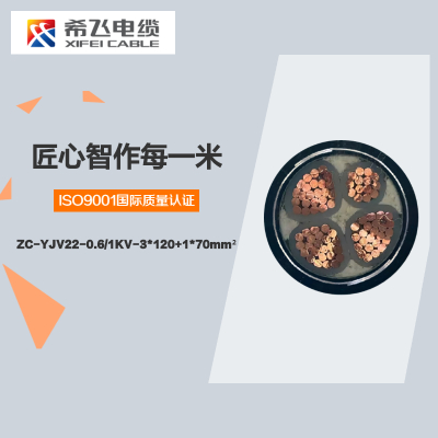 希飞牌 ZC-YJV22-0.6/1KV-3*120+1*70mm² 阻燃铜芯低压铠装电缆 元/米 联系客服 定制商品