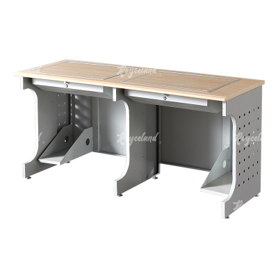 洛诗莲 (RoyceLand) 隐藏式翻转电脑桌培训桌教室机房多媒体学习桌办公桌D款双人位白枫色