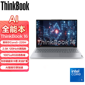 ThinkPad ThinkBook 16 00CD 2025款16英寸大屏学生游戏娱乐商务办公笔记本电脑 2.5K高色域屏 定制Core5-220H 16G内存 2TB固态