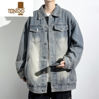 YANXU黑色牛仔夹克男2023年秋季潮牌复古高街痞帅做旧水洗宽松工装外套
