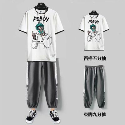 夏季新款男休闲运动套装韩版潮流男装一套搭配帅气潮男衣服美铂娜