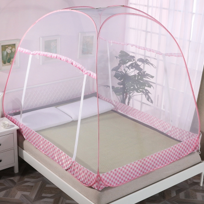 免蒙古包蚊帐家用1.5m床双人1.8米床宿舍单人1.2米床加密单门特加密-卡其色条-单门1.0m（3.3英尺床