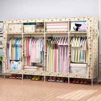 家时光 简易布衣柜加粗实心木棍非金属储物柜防水加厚牛津布双人组合衣橱