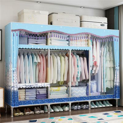 家时光 简易衣柜布衣柜金属非实木组合型双人衣橱加固25mm钢管多个收纳空间衣橱K200