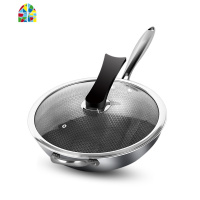304不锈钢锅炒锅 无油烟无涂层电磁炉燃气灶家用多功能炒菜锅 FENGHOU 32CM单面全屏+盖
