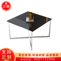 三圣 办公家具办公茶几正方形现代简约不锈钢钢化玻璃茶几客厅茶艺办公接待会客沙发茶几桌小方几
