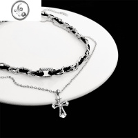 JiMi小众设计双层叠戴项链高级感辣妹风pu皮编织项圈个性锁骨链