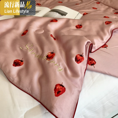 ins60支双面天丝夏被空调双人可爱莓夏凉被可机洗薄被子 三维工匠