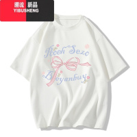 YIBUSHENG奶黄色短袖t恤女季新款设计感小众字母蝴蝶结小个子上衣潮
