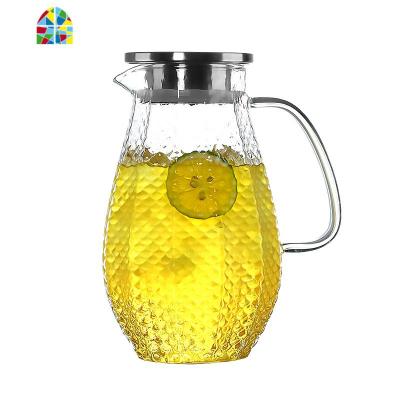 耐热锤纹凉水壶家用可高温冷水壶玻璃带杯子套装凉水壶透明 FENGHOU 锤纹壶+350毫升无把直筒杯4个