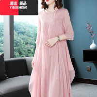 YIBUSHENG中国风刺绣改良旗袍连衣裙新款大码女装春季女装复古长裙子
