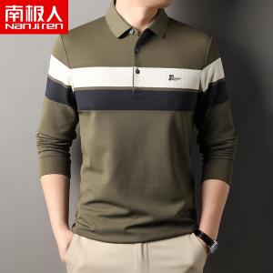 南极人男士加厚长袖polo衫翻领条纹2025春秋季新款拉夫·劳伦马球T恤衫品牌