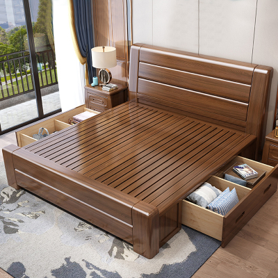 臻远 ZY-SMC-111 现代简约实木床 1.2米抽屉高箱