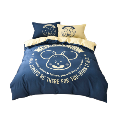 Tramxv四件套纯棉卡通竞技徽章印花200*230cm舒适全棉1.8米蓝色精美套件深蓝色200*230cm